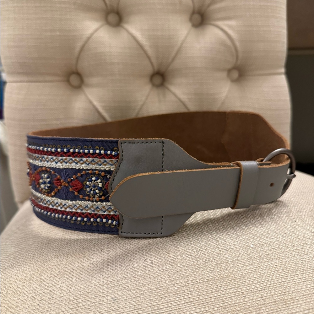 Anthropologie Embroidered Navy, Brown, Gray Wide Belt